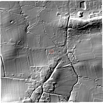 Shaded relief map of the ground around BS251BL, computed from Environment Agency LiDAR. The ground here sits at about 27 m above sea level and falls 46 m across the surrounding 800 m. Surface water reaching this point runs off ground lying to the south-south-west, 36.2 m higher.