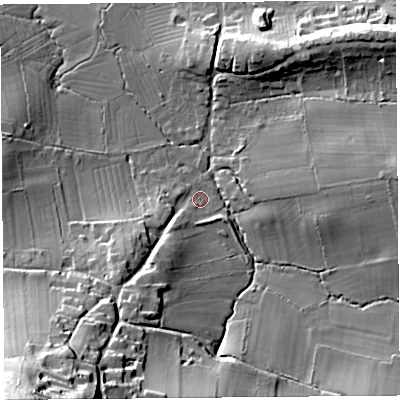 Shaded relief map of the ground around BS251BP, computed from Environment Agency LiDAR. The ground here sits at about 28 m above sea level and falls 63 m across the surrounding 800 m. Surface water reaching this point runs off ground lying to the south-west, 47.2 m higher.