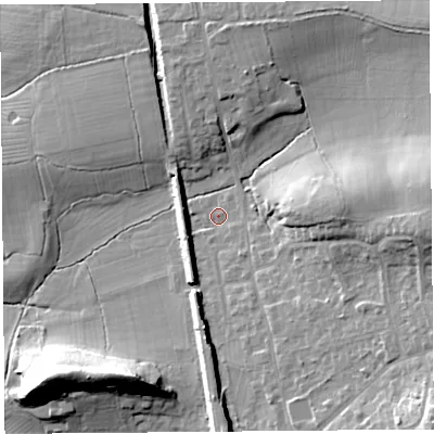 Shaded relief map of the ground around BS251JQ, computed from Environment Agency LiDAR. The ground here sits at about 33 m above sea level and falls 24 m across the surrounding 800 m. Surface water reaching this point runs off ground lying to the east, 17.0 m higher.