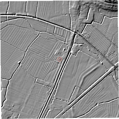 Shaded relief map of the ground around BS262JA, computed from Environment Agency LiDAR. The ground here sits at about 6 m above sea level and falls 10 m across the surrounding 800 m. Surface water reaching this point runs off ground lying to the east-north-east, 0.7 m higher.