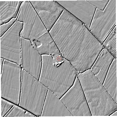 Shaded relief map of the ground around BS262JL, computed from Environment Agency LiDAR. The ground here sits at about 6 m above sea level and falls 5 m across the surrounding 800 m. Surface water reaching this point runs off ground lying to the south-south-east, 2.7 m higher.