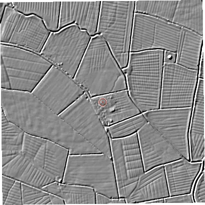 Shaded relief map of the ground around BS262SH, computed from Environment Agency LiDAR. The ground here sits at about 6 m above sea level and falls 4 m across the surrounding 800 m. Surface water reaching this point runs off ground lying to the south, 0.7 m higher.