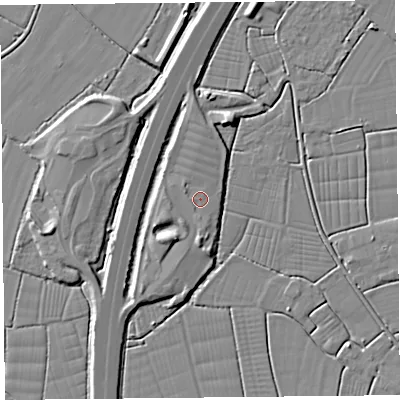Shaded relief map of the ground around BS262UF, computed from Environment Agency LiDAR. The ground here sits at about 8 m above sea level and falls 5 m across the surrounding 800 m. Surface water reaching this point runs off ground lying to the west-north-west, 0.9 m higher.