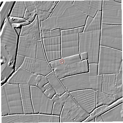 Shaded relief map of the ground around BS262UG, computed from Environment Agency LiDAR. The ground here sits at about 6 m above sea level and falls 5 m across the surrounding 800 m. Surface water reaching this point runs off ground lying to the east, 2.1 m higher.