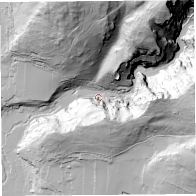 Shaded relief map of the ground around BS273QE, computed from Environment Agency LiDAR. The ground here sits at about 28 m above sea level and falls 160 m across the surrounding 800 m. Surface water reaching this point runs off ground lying to the north-east, 148.4 m higher.