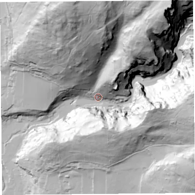Shaded relief map of the ground around BS273QH, computed from Environment Agency LiDAR. The ground here sits at about 29 m above sea level and falls 164 m across the surrounding 800 m. Surface water reaching this point runs off ground lying to the north-east, 152.1 m higher.