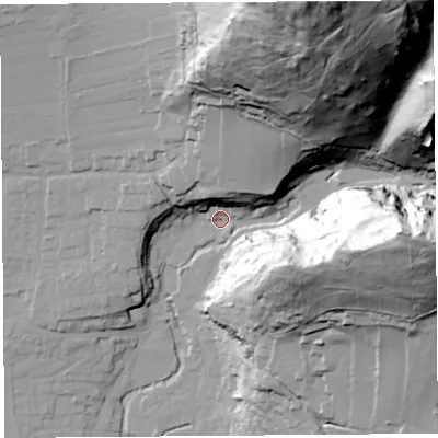 Shaded relief map of the ground around BS273QN, computed from Environment Agency LiDAR. The ground here sits at about 17 m above sea level and falls 128 m across the surrounding 800 m. Surface water reaching this point runs off ground lying to the north-north-east, 122.9 m higher.