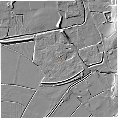 Shaded relief map of the ground around BS273XJ, computed from Environment Agency LiDAR. The ground here sits at about 7 m above sea level and falls 12 m across the surrounding 800 m. Surface water reaching this point runs off ground lying to the north-east, 11.8 m higher.