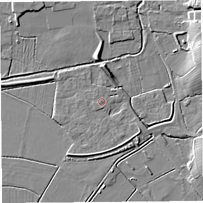 Shaded relief map of the ground around BS273XN, computed from Environment Agency LiDAR. The ground here sits at about 8 m above sea level and falls 13 m across the surrounding 800 m. Surface water reaching this point runs off ground lying to the south, 0.7 m higher.