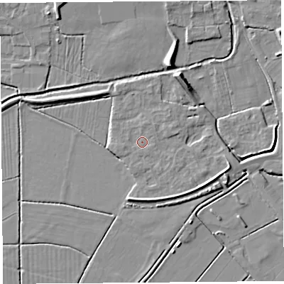 Shaded relief map of the ground around BS273XP, computed from Environment Agency LiDAR. The ground here sits at about 7 m above sea level and falls 9 m across the surrounding 800 m. Surface water reaching this point runs off ground lying to the north-east, 7.7 m higher.