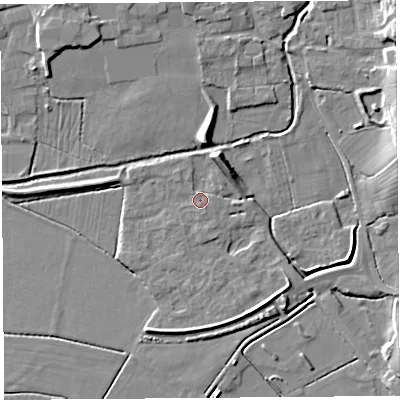Shaded relief map of the ground around BS273XQ, computed from Environment Agency LiDAR. The ground here sits at about 8 m above sea level and falls 11 m across the surrounding 800 m. Surface water reaching this point runs off ground lying to the north-north-east, 5.9 m higher.