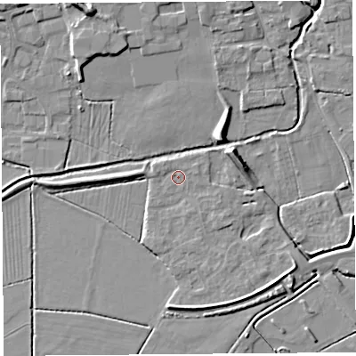 Shaded relief map of the ground around BS273XR, computed from Environment Agency LiDAR. The ground here sits at about 7 m above sea level and falls 10 m across the surrounding 800 m. Surface water reaching this point runs off ground lying to the east-north-east, 0.9 m higher.