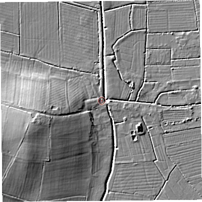 Shaded relief map of the ground around BS284PH, computed from Environment Agency LiDAR. The ground here sits at about 6 m above sea level and falls 14 m across the surrounding 800 m. Surface water reaching this point runs off ground lying to the east, 4.3 m higher.