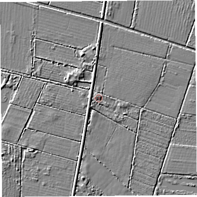 Shaded relief map of the ground around BS284UD, computed from Environment Agency LiDAR. The ground here sits at about 3 m above sea level and falls 4 m across the surrounding 800 m. Surface water reaching this point runs off ground lying to the west-south-west, 1.5 m higher.