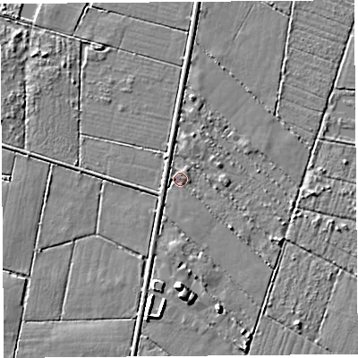 Shaded relief map of the ground around BS284UE, computed from Environment Agency LiDAR. The ground here sits at about 3 m above sea level and falls 7 m across the surrounding 800 m. Surface water reaching this point runs off ground lying to the west-north-west, 1.8 m higher.