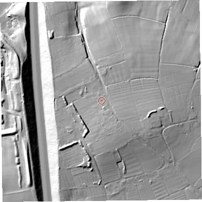 Shaded relief map of the ground around BS296LA, computed from Environment Agency LiDAR. The ground here sits at about 27 m above sea level and falls 27 m across the surrounding 800 m. Surface water reaching this point runs off ground lying to the south-south-east, 1.3 m higher.