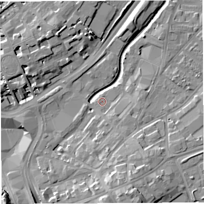 Shaded relief map of the ground around BS29EL, computed from Environment Agency LiDAR. The ground here sits at about 11 m above sea level and falls 18 m across the surrounding 800 m. Surface water reaching this point runs off ground lying to the south-east, 3.4 m higher.