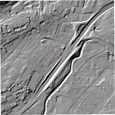 Shaded relief map of the ground around BS29NX, computed from Environment Agency LiDAR. The ground here sits at about 10 m above sea level and falls 20 m across the surrounding 800 m. Surface water reaching this point runs off ground lying to the south-west, 11.0 m higher.