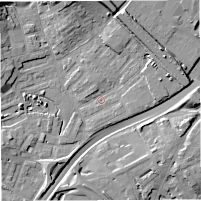 Shaded relief map of the ground around BS29TX, computed from Environment Agency LiDAR. The ground here sits at about 11 m above sea level and falls 21 m across the surrounding 800 m. Surface water reaching this point runs off ground lying to the north-east, 11.8 m higher.