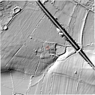 Shaded relief map of the ground around BS306HU, computed from Environment Agency LiDAR. The ground here sits at about 18 m above sea level and falls 23 m across the surrounding 800 m. Surface water reaching this point runs off ground lying to the north-north-west, 2.0 m higher.