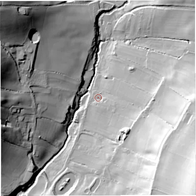 Shaded relief map of the ground around BS306NS, computed from Environment Agency LiDAR. The ground here sits at about 25 m above sea level and falls 57 m across the surrounding 800 m. Surface water reaching this point runs off ground lying to the south-east, 44.3 m higher.