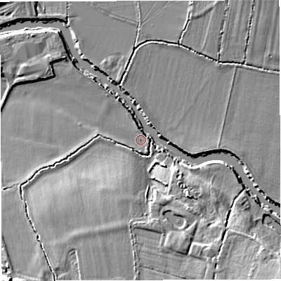 Shaded relief map of the ground around BS311GB, computed from Environment Agency LiDAR. The ground here sits at about 11 m above sea level and falls 12 m across the surrounding 800 m. Surface water reaching this point runs off ground lying to the east-south-east, 1.0 m higher.
