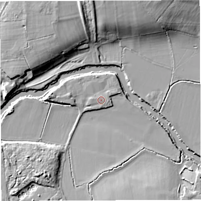 Shaded relief map of the ground around BS311ST, computed from Environment Agency LiDAR. The ground here sits at about 12 m above sea level and falls 13 m across the surrounding 800 m. Surface water reaching this point runs off ground lying to the north-east, 0.9 m higher.
