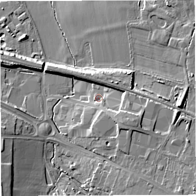 Shaded relief map of the ground around BS311SU, computed from Environment Agency LiDAR. The ground here sits at about 17 m above sea level and falls 16 m across the surrounding 800 m. Surface water reaching this point runs off ground lying to the south-south-east, 5.1 m higher.