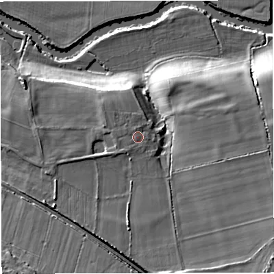 Shaded relief map of the ground around BS311TS, computed from Environment Agency LiDAR. The ground here sits at about 22 m above sea level and falls 19 m across the surrounding 800 m. Surface water reaching this point runs off ground lying to the south-west, 1.9 m higher.