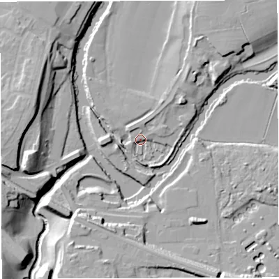 Shaded relief map of the ground around BS312DD, computed from Environment Agency LiDAR. The ground here sits at about 11 m above sea level and falls 21 m across the surrounding 800 m. Surface water reaching this point runs off ground lying to the south-south-east, 3.3 m higher.