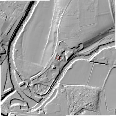 Shaded relief map of the ground around BS312DE, computed from Environment Agency LiDAR. The ground here sits at about 15 m above sea level and falls 16 m across the surrounding 800 m. Surface water reaching this point runs off ground lying to the north-west, 3.4 m higher.