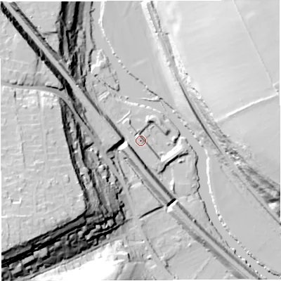 Shaded relief map of the ground around BS313EZ, computed from Environment Agency LiDAR. The ground here sits at about 17 m above sea level and falls 51 m across the surrounding 800 m. Surface water reaching this point runs off ground lying to the north-north-west, 4.1 m higher.
