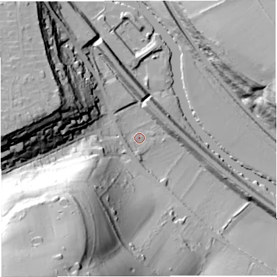 Shaded relief map of the ground around BS313JS, computed from Environment Agency LiDAR. The ground here sits at about 15 m above sea level and falls 72 m across the surrounding 800 m. Surface water reaching this point runs off ground lying to the south-west, 3.9 m higher.