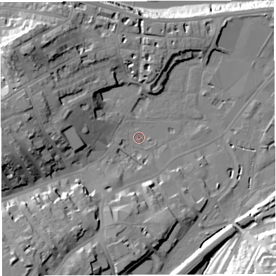 Shaded relief map of the ground around BS31XA, computed from Environment Agency LiDAR. The ground here sits at about 8 m above sea level and falls 37 m across the surrounding 800 m. Surface water reaching this point runs off ground lying to the south-south-west, 5.2 m higher.