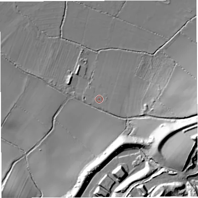 Shaded relief map of the ground around BS324ES, computed from Environment Agency LiDAR. The ground here sits at about 11 m above sea level and falls 40 m across the surrounding 800 m. Surface water reaching this point runs off ground lying to the south-east, 1.5 m higher.