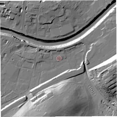 Shaded relief map of the ground around BS34AN, computed from Environment Agency LiDAR. The ground here sits at about 10 m above sea level and falls 46 m across the surrounding 800 m. Surface water reaching this point runs off ground lying to the north-east, 1.1 m higher.