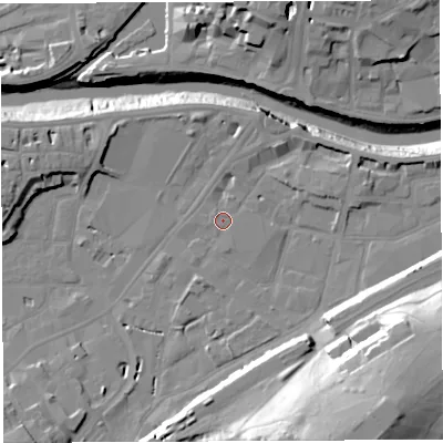 Shaded relief map of the ground around BS34EB, computed from Environment Agency LiDAR. The ground here sits at about 9 m above sea level and falls 38 m across the surrounding 800 m. Surface water reaching this point runs off ground lying to the south-south-east, 31.1 m higher.