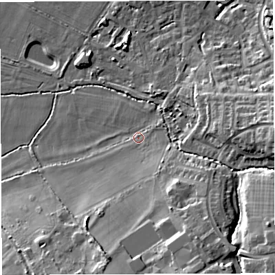 Shaded relief map of the ground around BS351AQ, computed from Environment Agency LiDAR. The ground here sits at about 19 m above sea level and falls 21 m across the surrounding 800 m. Surface water reaching this point runs off ground lying to the south-east, 10.8 m higher.