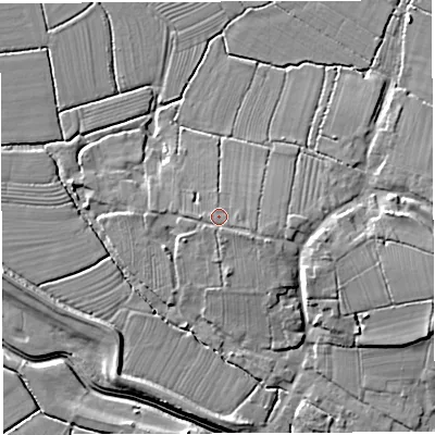 Shaded relief map of the ground around BS351PS, computed from Environment Agency LiDAR. The ground here sits at about 10 m above sea level and falls 10 m across the surrounding 800 m. Surface water reaching this point runs off ground lying to the east-south-east, 1.4 m higher.