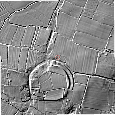 Shaded relief map of the ground around BS351PY, computed from Environment Agency LiDAR. The ground here sits at about 10 m above sea level and falls 9 m across the surrounding 800 m. Surface water reaching this point runs off ground lying to the south-south-east, 5.2 m higher.