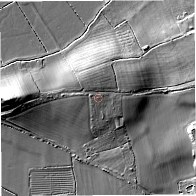 Shaded relief map of the ground around BS354AJ, computed from Environment Agency LiDAR. The ground here sits at about 17 m above sea level and falls 20 m across the surrounding 800 m. Surface water reaching this point runs off ground lying to the north-east, 3.1 m higher.