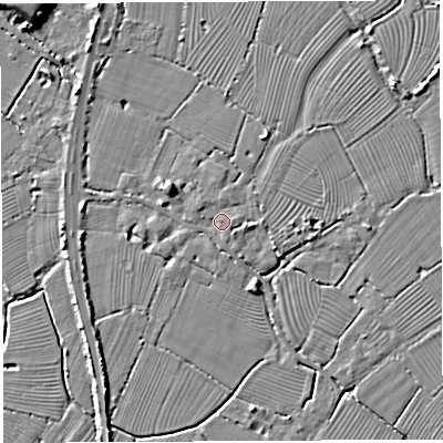 Shaded relief map of the ground around BS354HE, computed from Environment Agency LiDAR. The ground here sits at about 7 m above sea level and falls 9 m across the surrounding 800 m. Surface water reaching this point runs off ground lying to the east, 1.3 m higher.