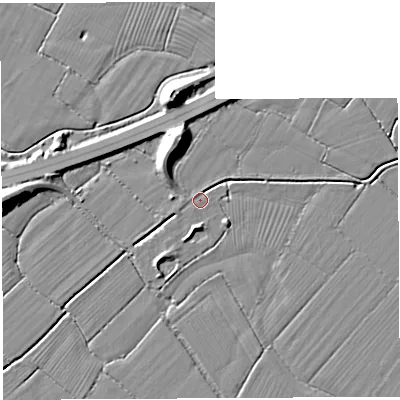 Shaded relief map of the ground around BS354HQ, computed from Environment Agency LiDAR. The ground here sits at about 6 m above sea level and falls 12 m across the surrounding 800 m. Surface water reaching this point runs off ground lying to the west-south-west, 1.9 m higher.