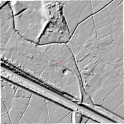 Shaded relief map of the ground around BS354JB, computed from Environment Agency LiDAR. The ground here sits at about 7 m above sea level and falls 16 m across the surrounding 800 m. Surface water reaching this point runs off ground lying to the south-south-west, 0.6 m higher.