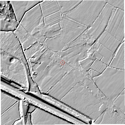 Shaded relief map of the ground around BS354JG, computed from Environment Agency LiDAR. The ground here sits at about 7 m above sea level and falls 11 m across the surrounding 800 m. Surface water reaching this point runs off ground lying to the south-east, 1.0 m higher.