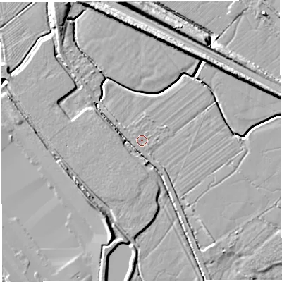 Shaded relief map of the ground around BS354JY, computed from Environment Agency LiDAR. The ground here sits at about 7 m above sea level and falls 7 m across the surrounding 800 m. Surface water reaching this point runs off ground lying to the west-south-west, 0.8 m higher.