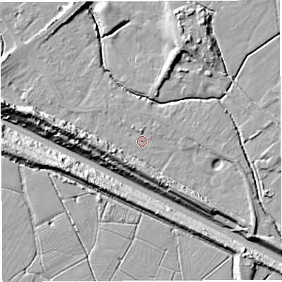Shaded relief map of the ground around BS354LH, computed from Environment Agency LiDAR. The ground here sits at about 6 m above sea level and falls 18 m across the surrounding 800 m. Surface water reaching this point runs off ground lying to the west-south-west, 8.1 m higher.