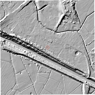 Shaded relief map of the ground around BS354LJ, computed from Environment Agency LiDAR. The ground here sits at about 6 m above sea level and falls 18 m across the surrounding 800 m. Surface water reaching this point runs off ground lying to the west-south-west, 8.1 m higher.