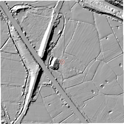 Shaded relief map of the ground around BS354NN, computed from Environment Agency LiDAR. The ground here sits at about 6 m above sea level and falls 21 m across the surrounding 800 m. Surface water reaching this point runs off ground lying to the west-south-west, 7.2 m higher.