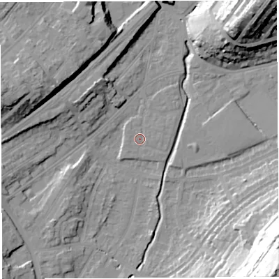 Shaded relief map of the ground around BS35DW, computed from Environment Agency LiDAR. The ground here sits at about 11 m above sea level and falls 49 m across the surrounding 800 m. Surface water reaching this point runs off ground lying to the south-west, 0.7 m higher.